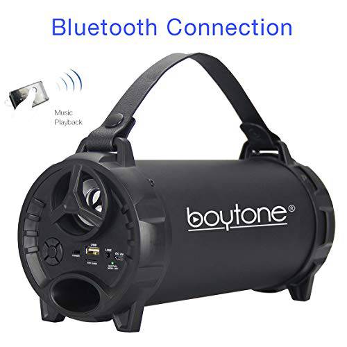 Boytone BT-40BK 휴대용 블루투스 실내/ 아웃도어 스피커 2.1 Hi-Fi 실린더 큰소리 스피커 Built-in 2x3 Sub and SD 카드, USB, USB 충전, Aux, FM 라디오, 빌트 in 충전식 배터리