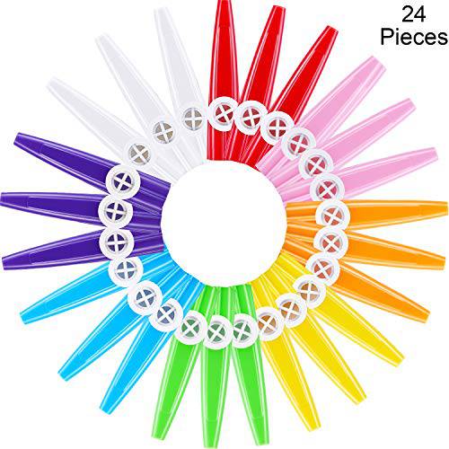 Blulu 24 Pieces 플라스틱 Kazoos 8 Colorful Kazoo 뮤지컬 악기, 질좋은 컴패니언 기타, 우쿨렐레, Violin, 피아노 키보드, Great 선물 음악 Lovers (24 Pieces)