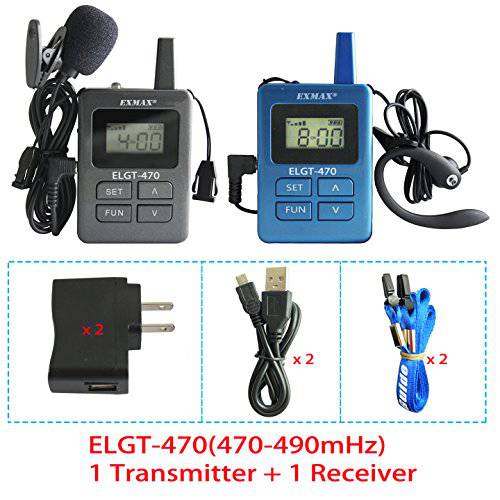 EXMAX ELGT-470 UHF Simultaneous Translation 시스템 Churches Interpreting 장비 마이크,마이크로폰 헤드폰,헤드셋 100 채널 Church 보조 청취 강의 여행 (1 송신기& 1 블루투스리시버)