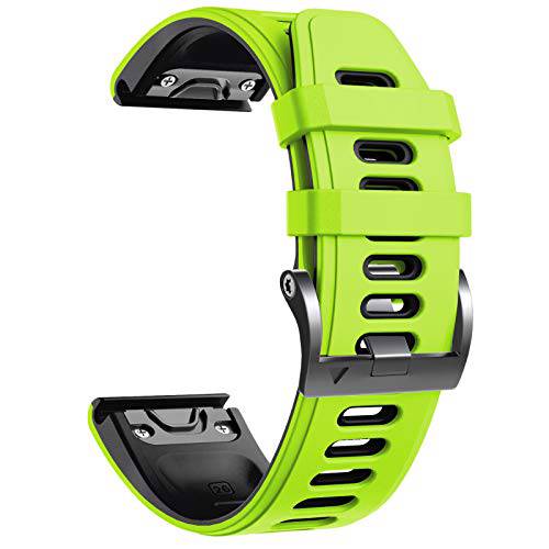 NotoCity  호환가능한 Fenix 6X Watchbands 실리콘 스포츠 워치 스트랩 Fenix 5X/ 5X 플러스/ Fenix 6X/ Fenix 6X 프로/ Fenix 3/ Fenix 3 Hr/ Descent MK1/ D2 Delta PX/ D2 Charlie 스마트워치. (Green-Black)