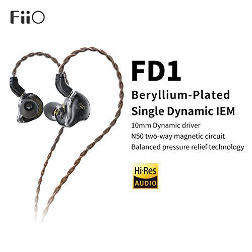 FiiO FD1 Hi-Res 이어폰, 이어버드 유선, in The 이어폰, Beryllium-Plated 다이나믹 드라이버, 4-Stranded High-Purity Monocrystalline 구리 케이블, 0.78pin, 강력 베이스 (Without 마이크, 블랙)