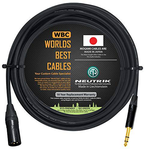 35 Foot - 쿼드 밸런스 패치 케이블 커스텀 MADE By WORLDS BEST CABLES  Using Mogami 2534 와이어 and Neutrik NC3MXX-B Male XLR& NP3X-B TRS 스테레오 폰 플러그.