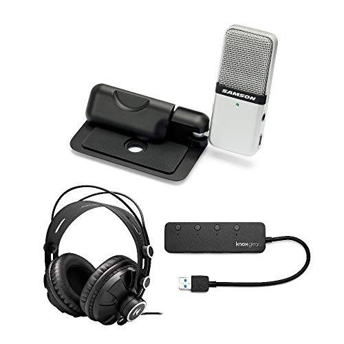 Samson 고 마이크 휴대용 USB 콘덴서 마이크,마이크로폰 번들,묶음 Knox 기어 Closed-Back 스튜디오 모니터 헤드폰, 헤드셋& 4-Port USB 3.0 허브 (3 아이템)