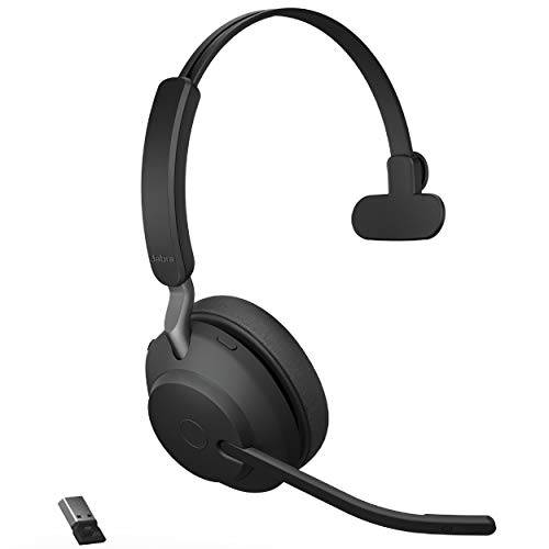 자브라 Evolve2 65 UC 무선 헤드폰,헤드셋 Link380a, 모노,  블랙  무선 블루투스 헤드폰,헤드셋 전화 and 음악, 37 시간 of 배터리 Life, 패시브 노이즈캔슬링, 노캔 헤드폰,헤드셋