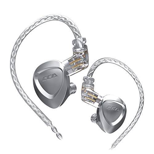 CCA CKX in-Ear 모니터, 6BA+ 1DD 하이파이 스테레오 하이브리드 in-Ear 유선 이어폰/ 이어폰, 이어버드/ 헤드폰,헤드셋 탈착식 케이블 2Pin 뮤지션,음악가 오디오애호가 (Without 마이크, Silvery)