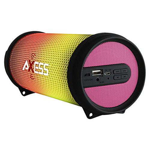 AXESS SPBL1043 미니 휴대용 블루투스 Hi-Fi 블루투스 스피커 댄스 LED 라이트, 핑크