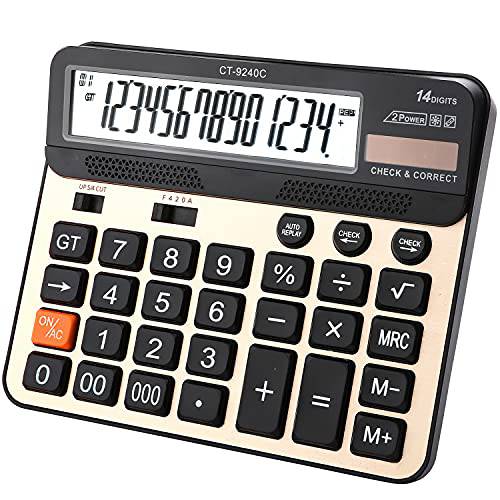 라지 버튼 계산기, Philley 라지 LCD 디스플레이 14 숫자 데스크탑 체크& EZ 전자제품 Calculator(CT-9240C)