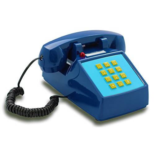 OPIS PushMeFon 케이블: 1970s Inspired Fixed-line Push-Button 전화 (다크 블루)