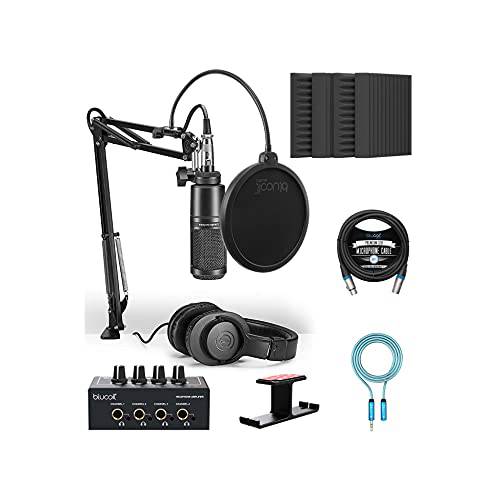 Audio-Technica AT2020PK 보컬 마이크,마이크로폰 팩 스트리밍/ Podcasting 번들,묶음 Blucoil 4x 12 어쿠스틱 웨지, 헤드폰 앰프, 헤드폰 후크, 10’ XLR 케이블, 팝 필터 and 6’ 3.5mm Extensi