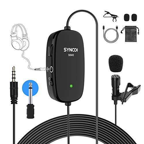 SYNCO Lav-S6M2 라발리에 라펠 마이크,마이크로폰, 전방향 마이크 3.5mm 오디오 Monitorig 포트 스마트폰 PC 카메라 DSLR, 6M/ 19.7FT 케이블 유튜브, 인터뷰,면접, 회의, 라이브 방송