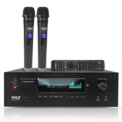 1000W 블루투스 홈시이터 노래방 리시버 - 5.2-Ch 스테레오 앰프 2 UHF 무선 마이크,마이크로폰 비디오 Pass-Through 지원, MP3/ USB/ HDMI/ AM/ FM 라디오 - Pyle PT888BTWM.5