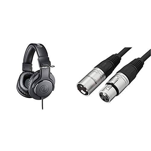 Audio-Technica ATH-M20x 프로페셔널 스튜디오 모니터 헤드폰,헤드셋,  블랙&  아마존 Basics XLR Male to Female 마이크,마이크로폰 케이블 - 10 Feet,  블랙