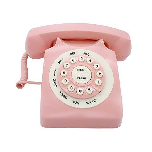 레트로 유선 유선전화 폰, TelPal 클래식 빈티지 Old 패션 전화 가정용&  오피스, 유선 홈 폰 선물 노인 (핑크)