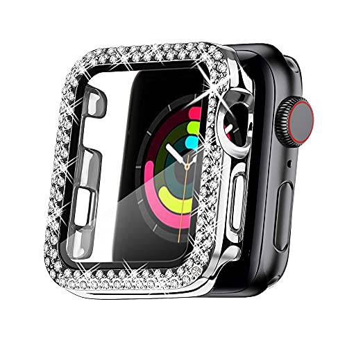 Secbolt 38mm Bling 케이스  빌트인 화면보호필름, 액정보호필름 여성용 호환가능한 애플 Watch(Silver)- 모든 어라운드 보호 케이스 애플워치 시리즈 3/ 2/ 1