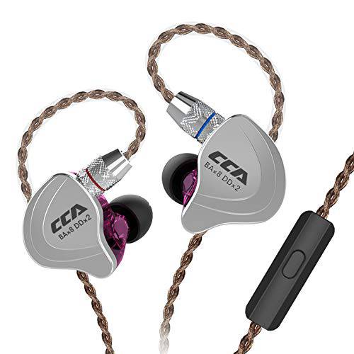 CCA C10 in-Ear 헤드폰, in-Ear 모니터, 하이파이 1DD 4BA 하이브리드 Five 드라이버 in-Ear 이어폰, 징크,아연 합금 쉘+ 레진 개 유선 이어폰, 이어버드 0.75mm 2 핀 금도금 탈착식 케이블 (with 마이크, 퍼플)