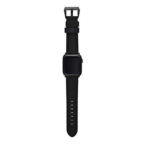 Bullstrap Men’s Full-Grain 이탈리안 가죽 시계줄 호환가능한 애플 워치 시리즈 1-7, 44mm-42mm, 블랙 에디션 블랙 하드웨어