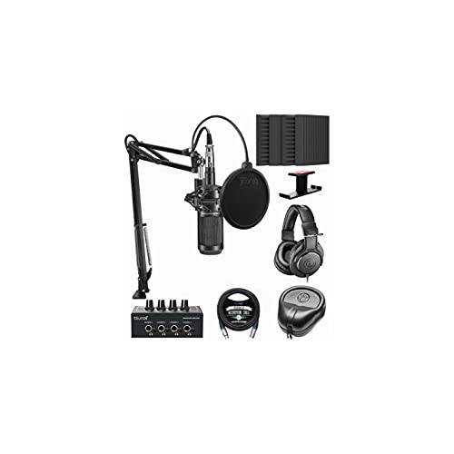Audio-Technica AT2035PK 스트리밍/ Podcasting 팩 번들,묶음 Blucoil 4X 12 어쿠스틱 웨지, 휴대용 헤드폰 앰프, 알루미늄 헤드폰 후크, 팝 필터, 10’ XLR 케이블, and Slappa 헤드폰 케이스