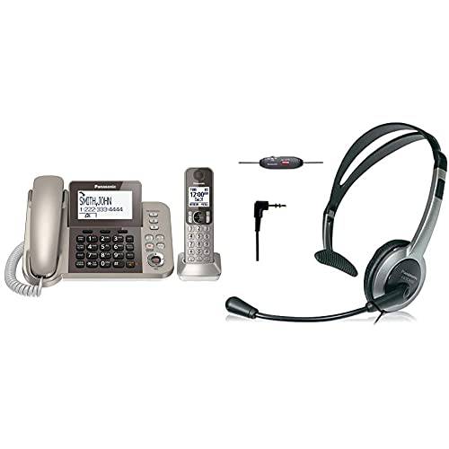 파나소닉 KX-TGF350N 유선/  무선 Dect 1 핸드셋 유선전화 전화& KX-TCA430 Comfort-Fit, 폴더블 헤드셋 플렉시블 Noise-Cancelling 마이크,마이크로폰 and 볼륨 컨트롤, 그레이/ 실버