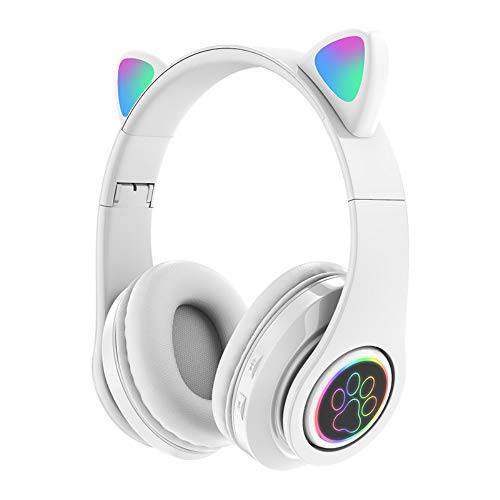 어메이징 7 Cat’s Ears LED 블루투스 헤드폰,헤드셋, 액티브 노이즈캔슬링, 노캔 헤드폰,헤드셋, 무선 헤드셋 오버이어, 8Hours 재생시간, Hi-Fi 스테레오, 딥 베이스 음악 게임 DJ (Peal 화이트)