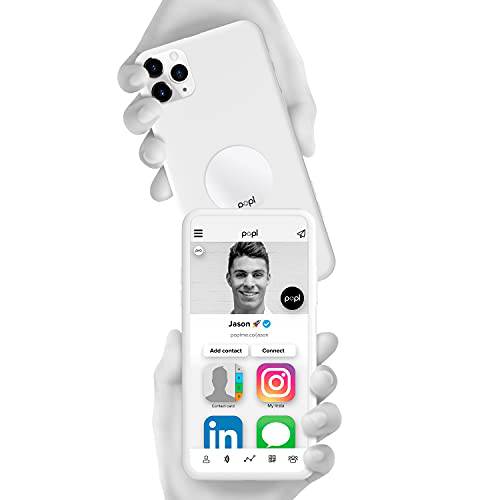 Popl 디지털 명함카드, 비즈니스 카드 - 스마트 NFC 스티커 태그 - 즉시 공유 접촉 Info, Social 미디어, 페이먼트,  앱& More - 호환가능한 아이폰 and 안드로이드 - 기능 NFC 탭& QR 스캔 (플랫 화이트)