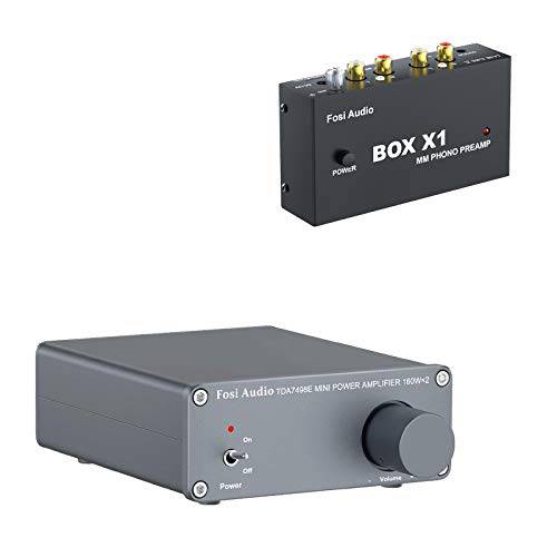 Fosi 오디오 TDA7498E 2 채널 스테레오 오디오 앰프 리시버 160W x 2 and 박스 X1 Phono 프리앰프 MM 턴테이블
