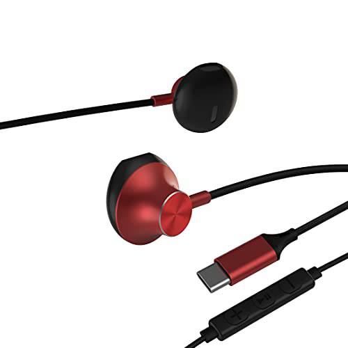 USB C 이어폰, ivoros Type-C 헤드폰 하이파이 in-Ear 스테레오 이어폰, 이어버드 마이크/ 볼륨 컨트롤, Work 아이패드 프로/ 에어 4/ 미니 6, 구글 픽셀 6/ 5/ 4/ 3/ 2/ XL, 삼성 갤럭시 노트 20/ 10/ S21/ S20/ 탭 S7/ S6-Red