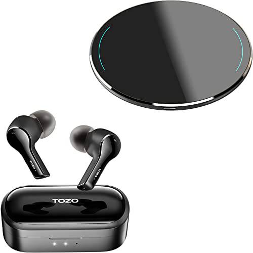 TOZO T9 트루와이어리스 이어폰, 이어버드 ENC 4 마이크 통화 노이즈캔슬링, 노캔 블루투스 5.0 헤드폰, 헤드셋& TOZO W1 무선 충전기