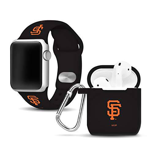 San Francisco 자이언츠 실리콘 스포츠 콤보 패키지 호환가능한 애플 워치 and 에어팟 배터리 케이스 (42mm/ 44mm - 블랙/ 블랙)