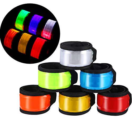 Tatuo 6 Pieces Reflective LED Armband LED Slap Bracelets LED Light Wrist Bands Replaceable Battery Night Safe Gear for Cycling Walking Running Outdoor Sports