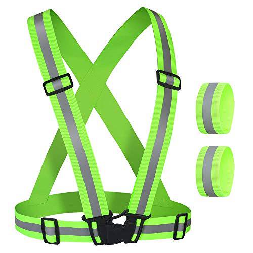 Reflective Vest Straps with 2 Visible, Elastic and Adjustable Straps Reflective Night Lightweight Vest for Running, Walking, Cycling, Motorcycle Safety, Dog Walking, Biking and Jogging/Multi-Purpo