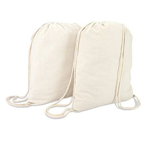 DALIX Canvas Drawstring Bag String Backpack Gym Mens Womens Natural Beige 2 Pack