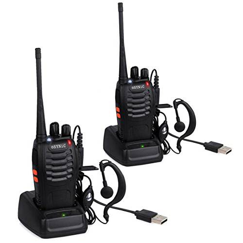 eSynic  충전식 워키토키, 무전기 이어폰 2pcs 롱 레인지 Two-Way 라디오 16 채널 UHF USB 케이블 충전 워키 Talky 소형,휴대용 트랜시버 플래시라이트,조명
