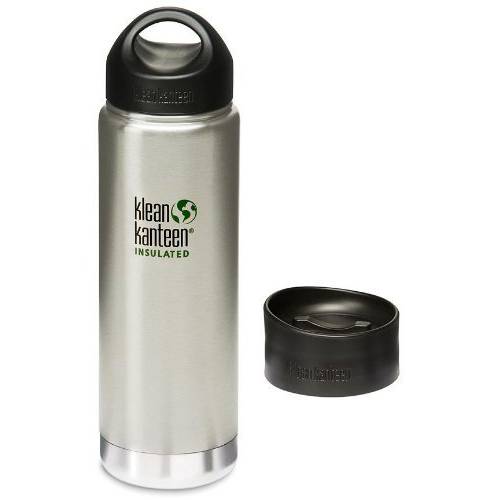Klean Kanteen Wide Mouth Insulated Bottle with 2 Caps (Stainless Loop Cap and Cafe Cap) - Brushed Stainless 20 oz.