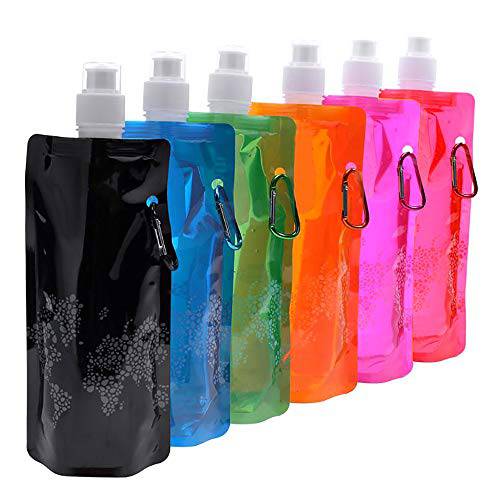 Foldable Water Bottle, 6pcs Collapsible Reusable Sports Water Bottle With Carabiner Clips Lightweight Anti Leakage Drinking Water Bottle Suitable For Hiking Camping Tourism Cycling Multiple Colors