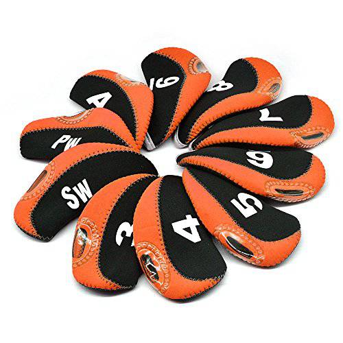BROTOU Golf Irons Club Head Covers, 3-9 A/SW/PW Neoprene Golf Club Head Cover Wedge Iron Protective Headcover with Number Tag, Fit Most Irons and Wedges-10pcs