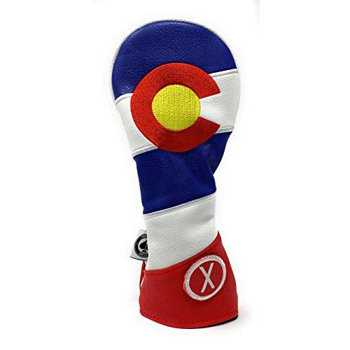 Pins & Aces Golf Co. Colorado Tribute Premium Headcover - Quality Leather, Hand-Made Head Cover - Style and Customize Your Golf Bag - Tour Inspired, Colorado Flag Design