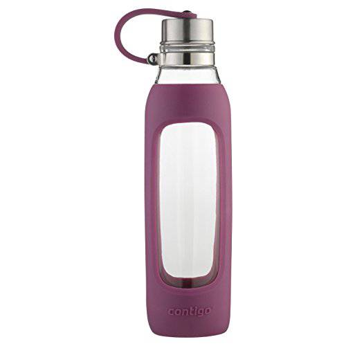 Contigo Purity Glass Hydration Bottle 20oz with Radiant Orchid Colored Silicone Sleeve