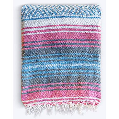 Mexican Blanket - Authentic Falsa Thick Soft Woven Acrylic Yoga Serape or as Beach Throw, Picnic, Camping, Travel, Hiking, Adventure, Pillow, Blankets in Pink, Mint, Sand, Gray, Sky Blue