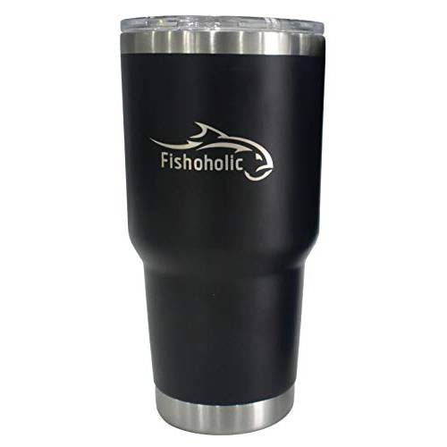 Fishoholic  어업 텀블러 w 마그네틱,자석 슬라이드 뚜껑 어업 선물 - 이중 벽면 스테인레스 스틸 진공 보온,보냉 어업 컵 커피 맥주 어업 머그잔 Fishaholic (R) TM (블랙, 30oz)