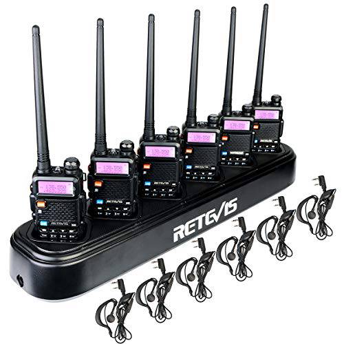 Retevis RT-5R 생활무전기, 워키토키 128CH UHF/ VHF 2 웨이 라디오 롱 레인지 FM 응급시 소형,휴대용 워키토키, 무전기 (6 팩) Six 웨이 Gang 충전