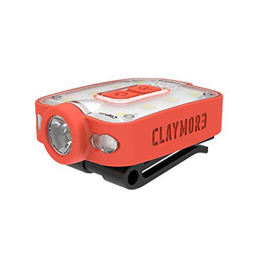 Claymore Capon 40B  Ultra-Lightweight 충전식 LED 핸드 프리 클립 On 라이트, 3 라이트닝 모드/ 레드 LED, 230 루멘, 400mAh, 29g, 휴대용 라이트 캠핑 어업 런닝 and More [레드]