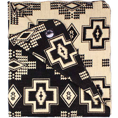 Inca 투명 Ecuadorian 담요 - Aztec/ Southwest Artisanal 스타일 - 사용 As 폴 Throw 담요, 캠프 담요, or 풍성한 커버 Indoors and 아웃도어 (블랙, XL)
