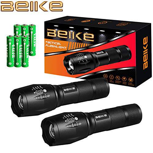 BEIKE 2 Pack led 전술 플래시라이트,조명 배터리 포함 - 5 모드 하이 루멘 줌가능 방수 손전등 캠핑 등산 아웃도어 응급시