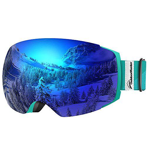 OutdoorMaster 스키 고글 프로 - 프레임리스 호환가능 렌즈 100 UV400 프로텍트 스노우 고글 남성용 여성용