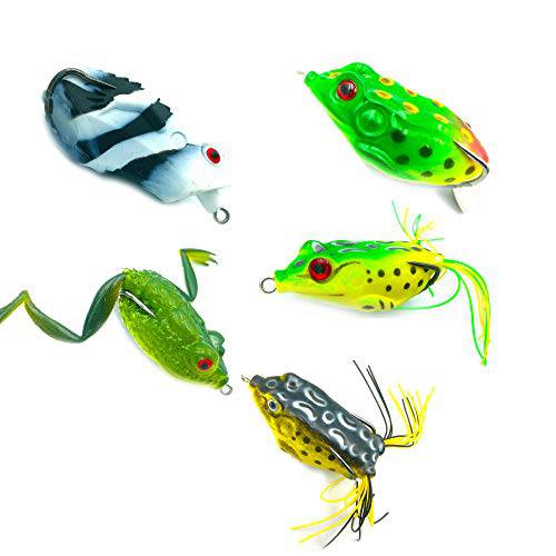LENPABY 5pcs 탑워터 Frog 미끼, 소프트 어업 루어 키트 태클 박스 베이스 Pike Snakehead Dogfish Musky