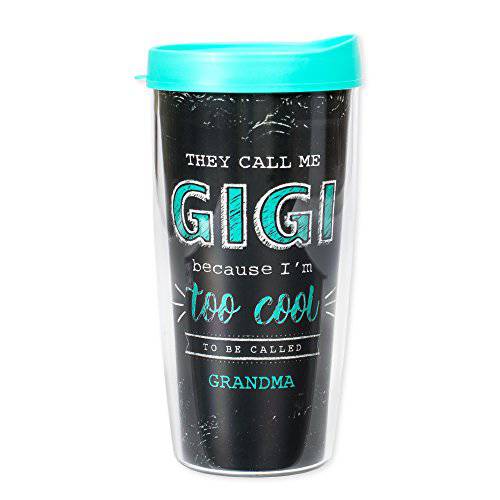 Signature Tumblers GiGi Too 쿨 to be Called 할머니 랩 on 블랙 22 Ounce Double-Walled 여행용 텀블러 머그잔 Turquoise 간편 Sip 뚜껑