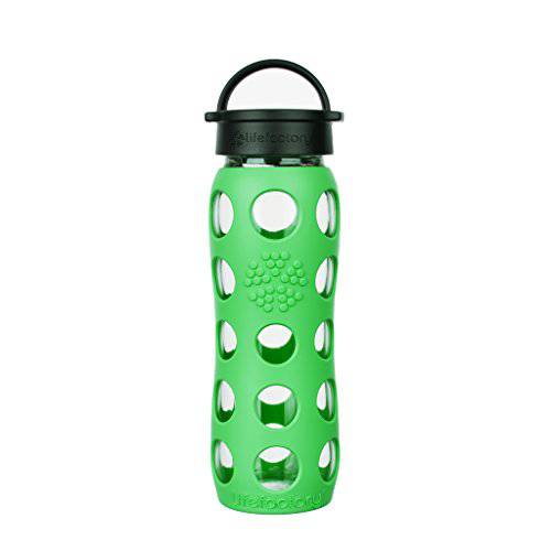 Lifefactory 22-Ounce BPA-Free 글래스 물병, 워터보틀 클래식 캡 and 보호 실리콘 슬리브, Moss