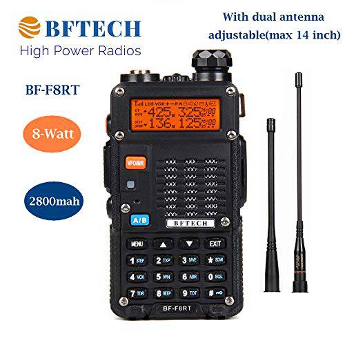 BFTECH BF-F8RT(BF-F8+ 3rd 세대) 8-Watt 듀얼밴드 Two-Way 라디오 2800mAh 배터리 (136-174Mhz VHF& 400-520Mhz UHF) 고 Gain NA-772R 신축성 안테나