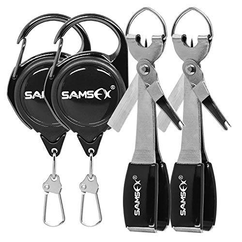 SAMSFX 낚시 퀵 매듭 매는 툴 3.7 라지 사이즈 4 in 1 모노 라인 클리퍼,손톱깎이 Zinger Retractor 콤보 with