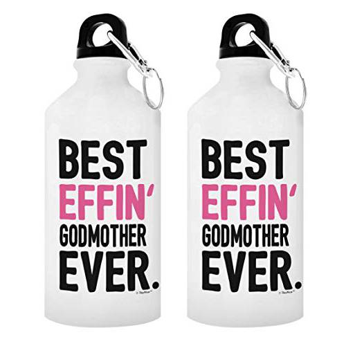 Godmom 선물 Best Effin’ 대모 Ever 2-Pack 알루미늄 물병, 워터보틀  캡&  스포츠 탑 화이트